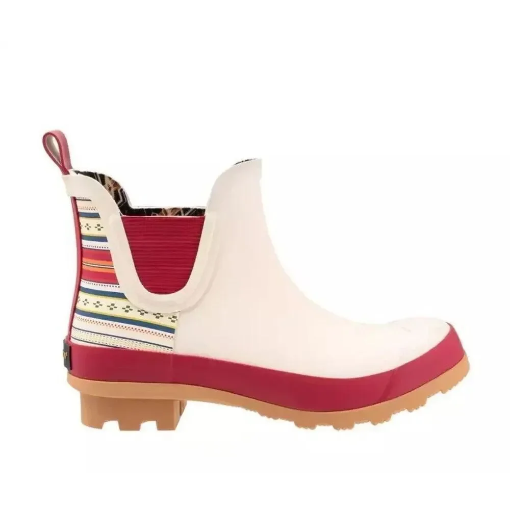 Pendleton Ladies Paloma Stripe Chelsea White Rubber Boots - $119 MSRP - SIZE 10
